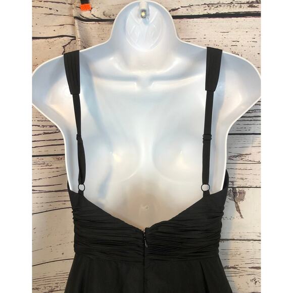 BCBG Maxazria ruched Sequence black cocktail deep V front open back dress size 4 - Picture 10 of 12